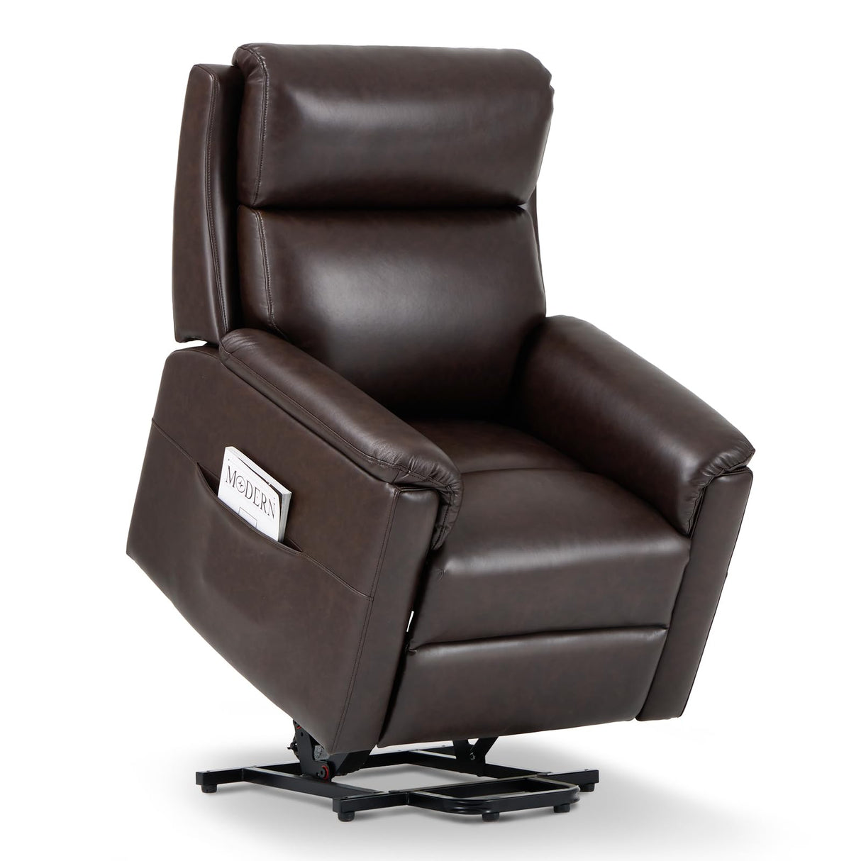 Chair for Elderly-Electric Leather Lift Chair Remote Control, Ergonomic Recliner Chair with Side Pocket, Spacious Seat-Chocolate