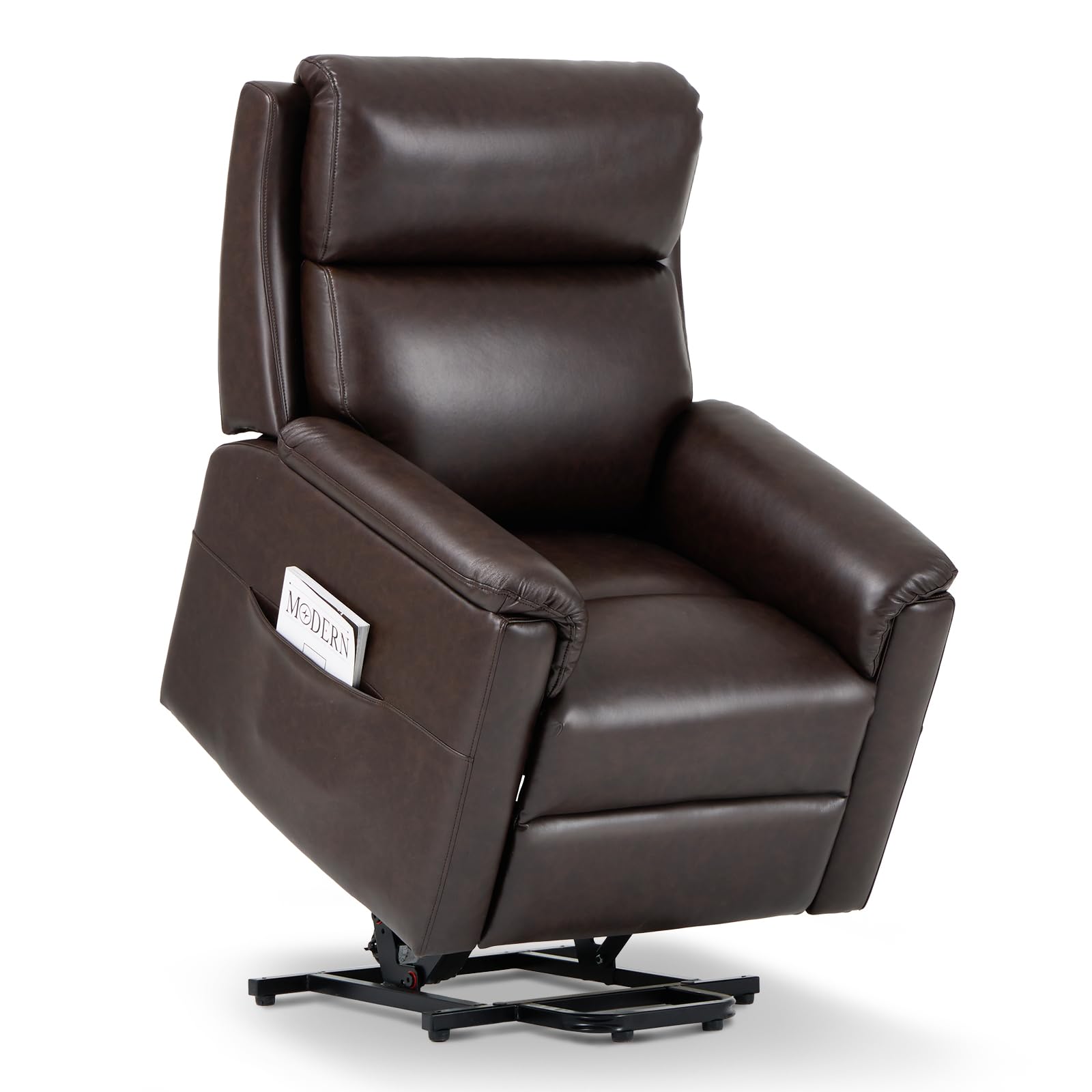 Chair for Elderly-Electric Leather Lift Chair Remote Control, Ergonomic Recliner Chair with Side Pocket, Spacious Seat-Chocolate