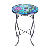 VCUTEKA Mosaic Patio Side Table Outdoor Accent Table Bistro Coffee Table Plant End Table Small Porch Table Indoor Round Glass Balcony Hummingbird Plant Table Stands - Bircata