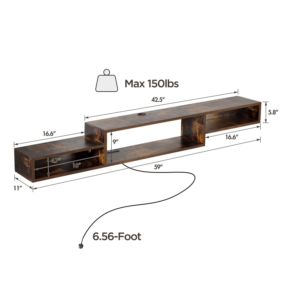 Floating TV Stand Wall Mounted with Power Outlet 59