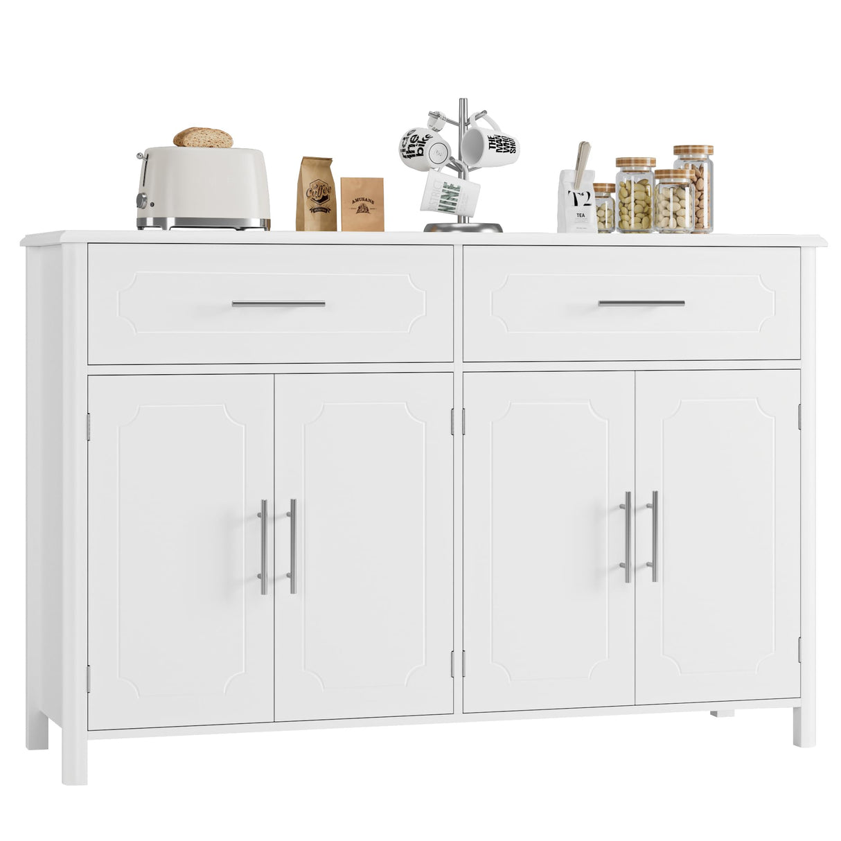 Buffet Sideboard Cabinet with Storage, White Coffee Bar Cabinet, Modern Kitchen