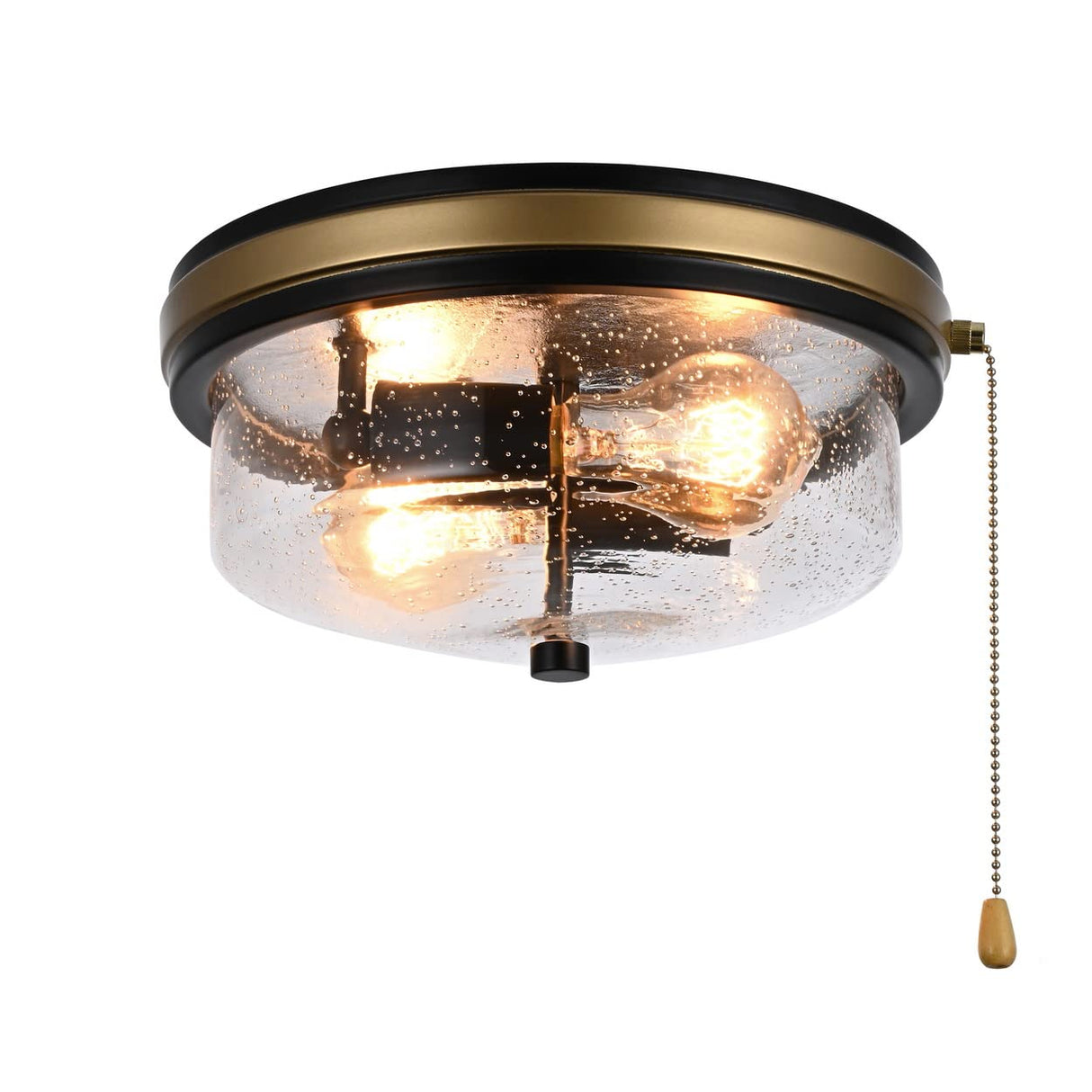 Industrial Farmhouse Flush Mount Ceiling Light with Seeded Glass