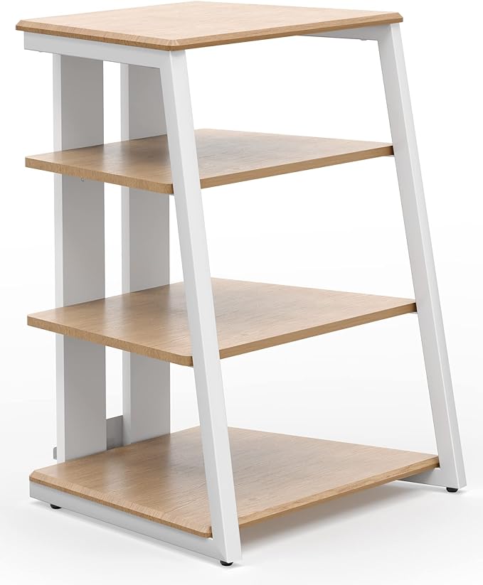 4-Tier AV Media Stand Corner Shelf Stand Wooden Corner Shelves Component Cabinet