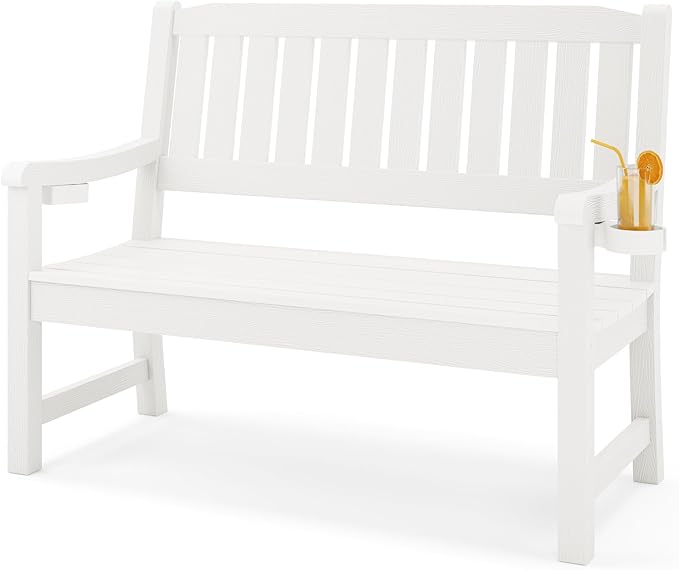 Outdoor Bench, 2-Person HDPS Garden Bench, Outdoor Benches Weatherproof