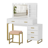 Desk with Mirror and 10 LED Lights, White Makeup Vanity with 5 Drawers, 3 Lighting Modes Makeup Desk, Madeup Table for Bedroom