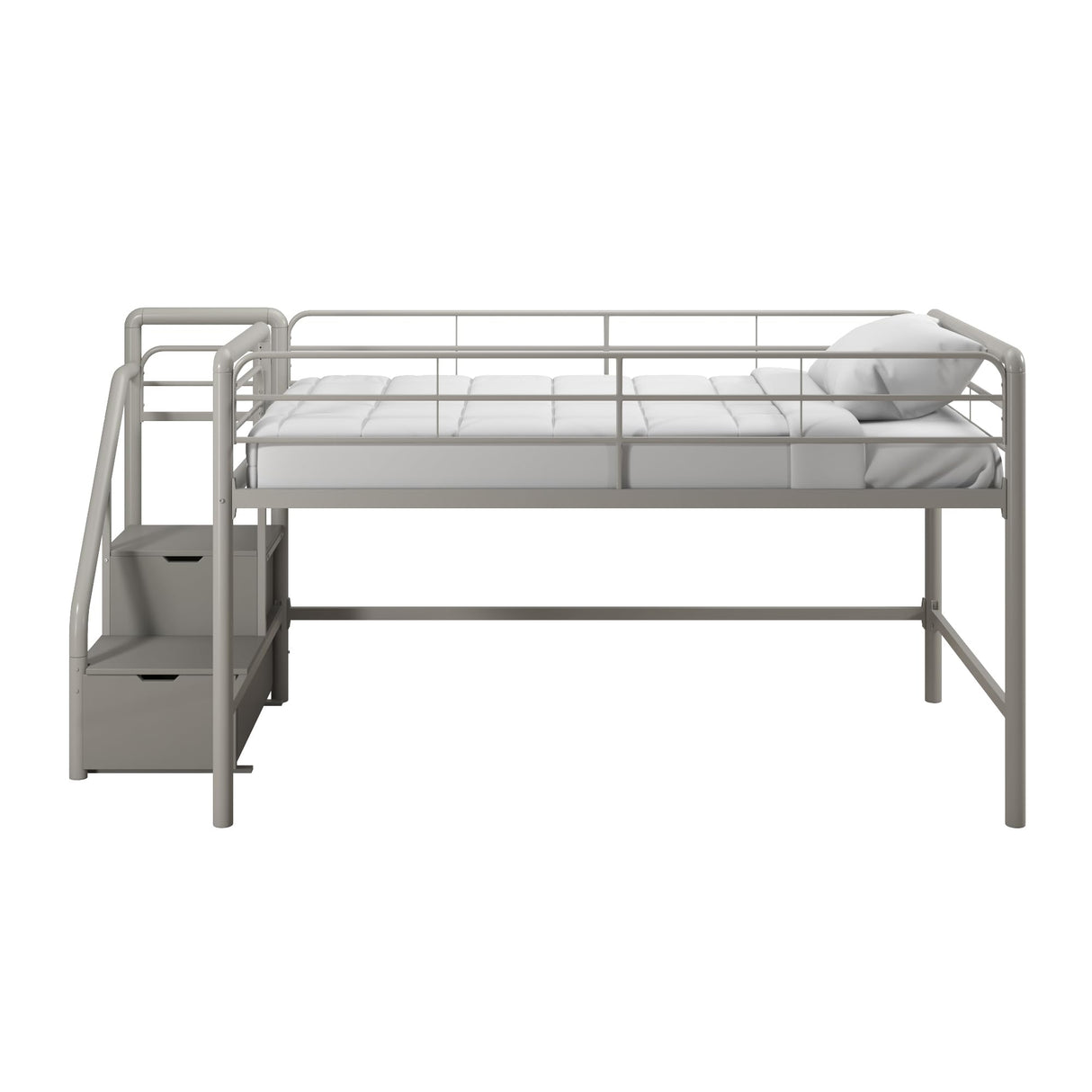 Junior Twin Metal Loft Bed with Storage Steps, Multifunctional Space-Saving Solution