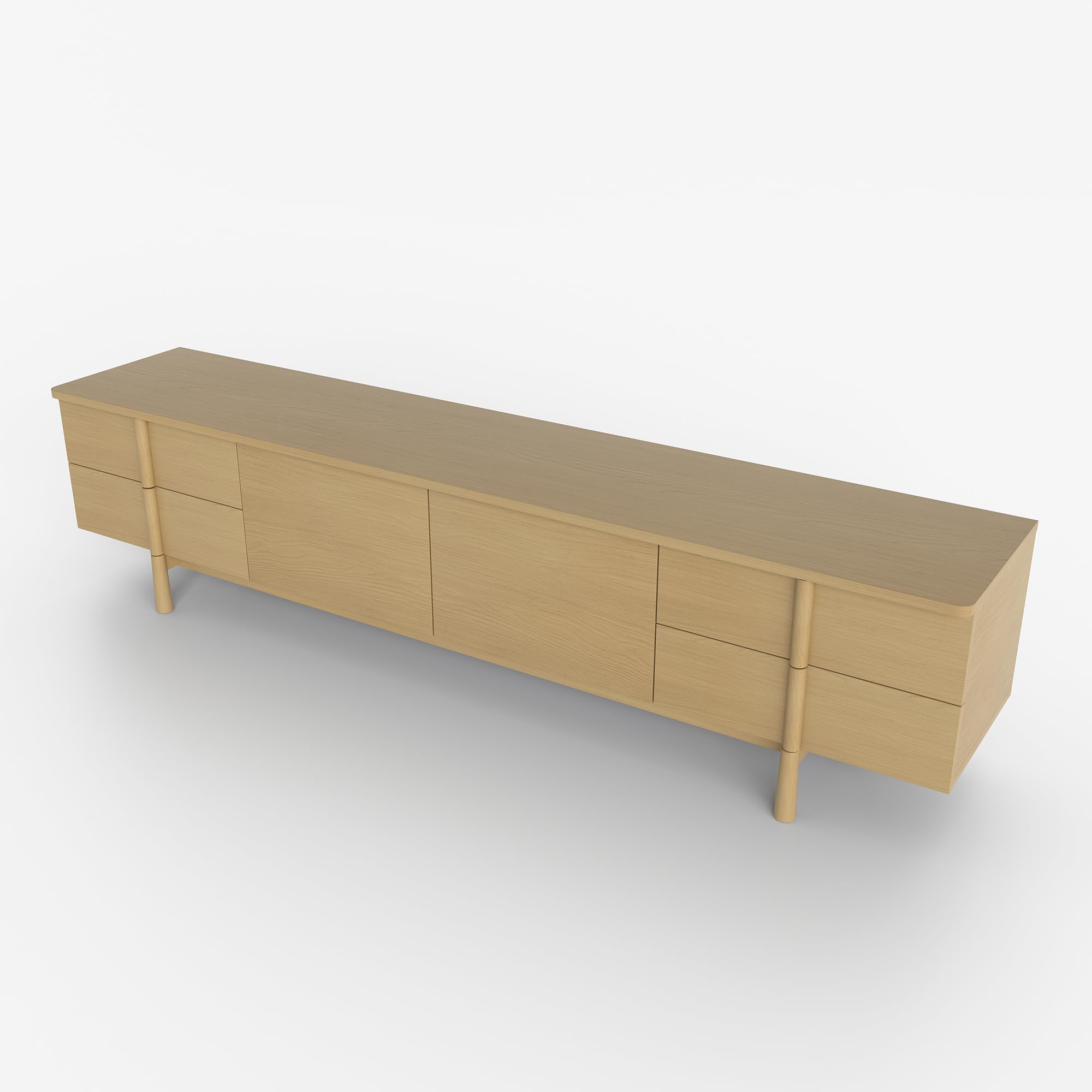 86.81" Modern TV Stand with Solid Wood Legs and Adjustable Storage