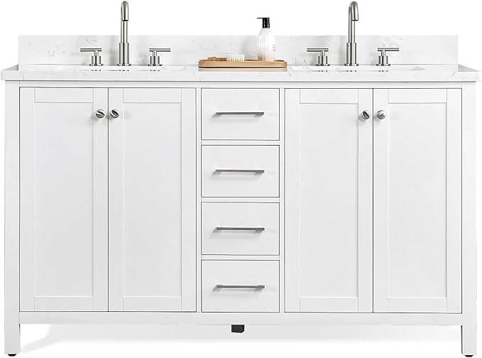 Bathroom Vanity with Sink, Solid Wood Vanity Cabinet with Carrara Marble Stone Top