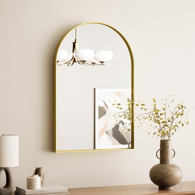 Black Arched Aluminum Mirror Bathroom with Tempered Glass