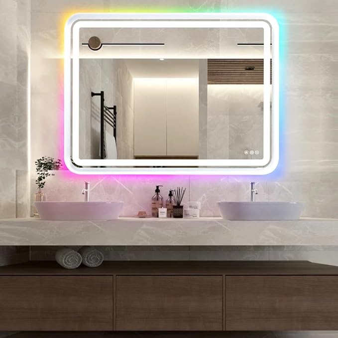 60 x 36 LED Bathroom Mirror RGB Backlit, Lighted Bathroom Mirror for Wall WRGB Backlit