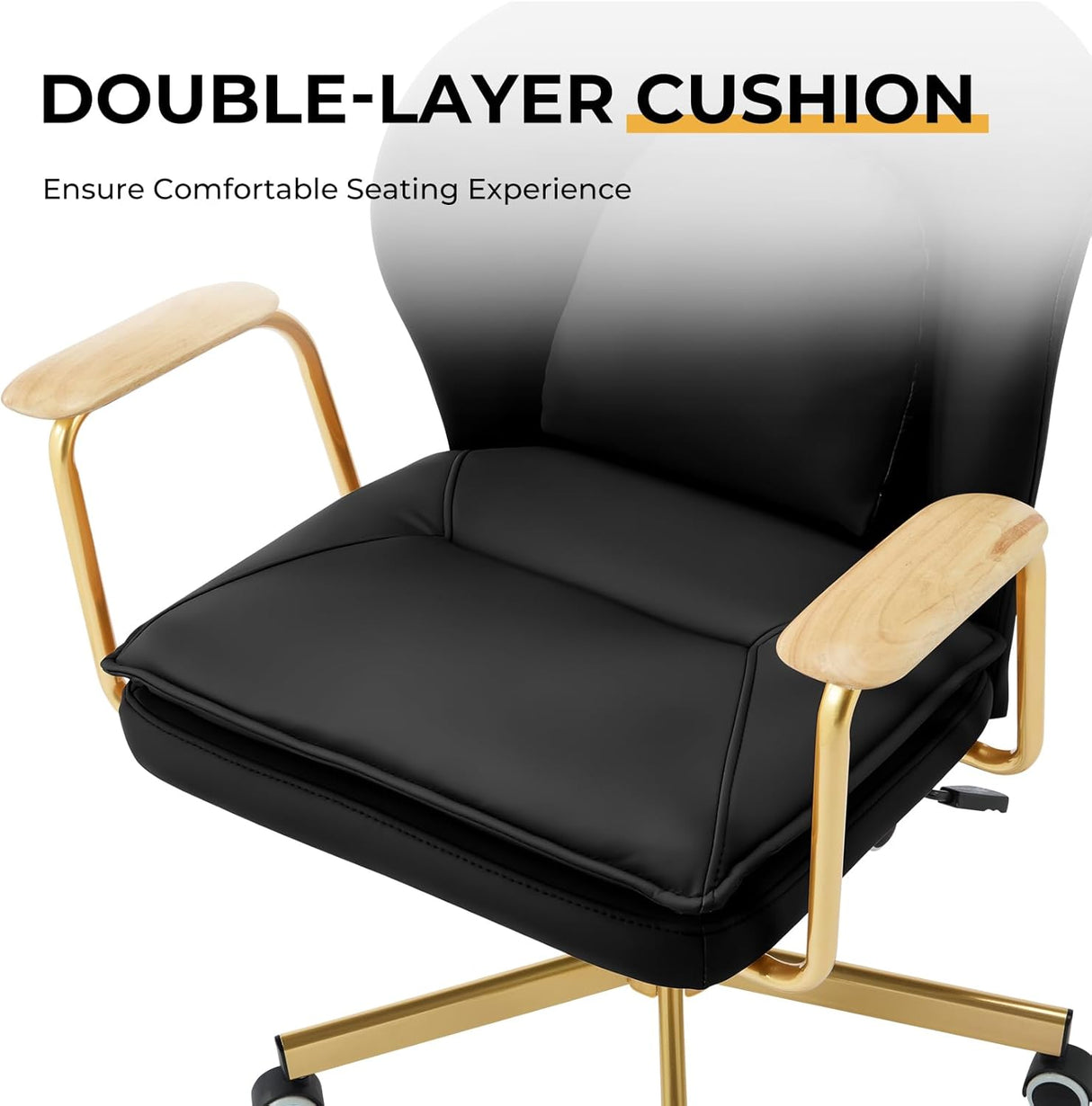 Leather Office Chair with Adjustable Swivel & Golden Legs