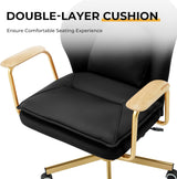 Leather Office Chair with Adjustable Swivel & Golden Legs