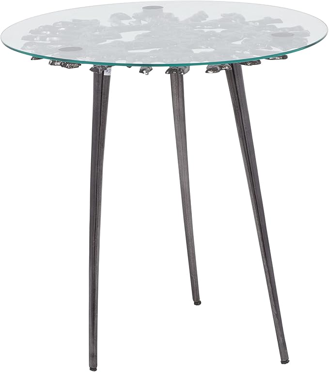 Aluminum Metal Side End Accent Table End Table with Clear Glass Top