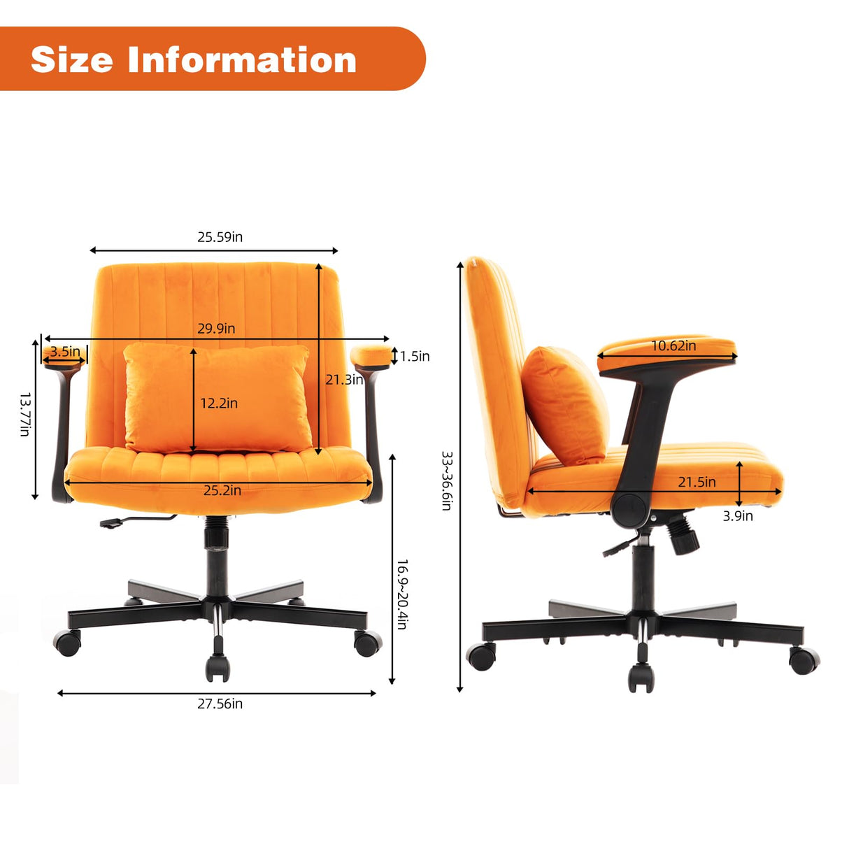 Velvet Ergonomic Office Chair with Adjustable Height & Lumbar Support