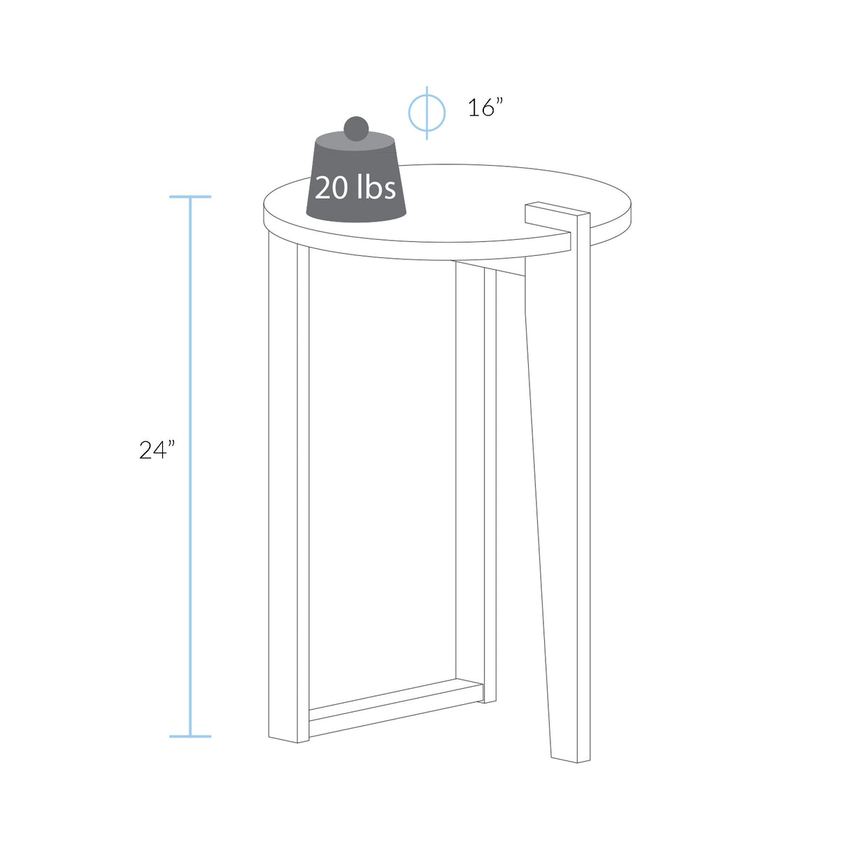 100% American Hardwood Round End table, 24"H, Forest Gray Top, Black Legs