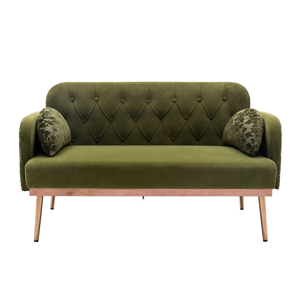 55" Small Velvet Couch with Elegant Moon Shape Pillows