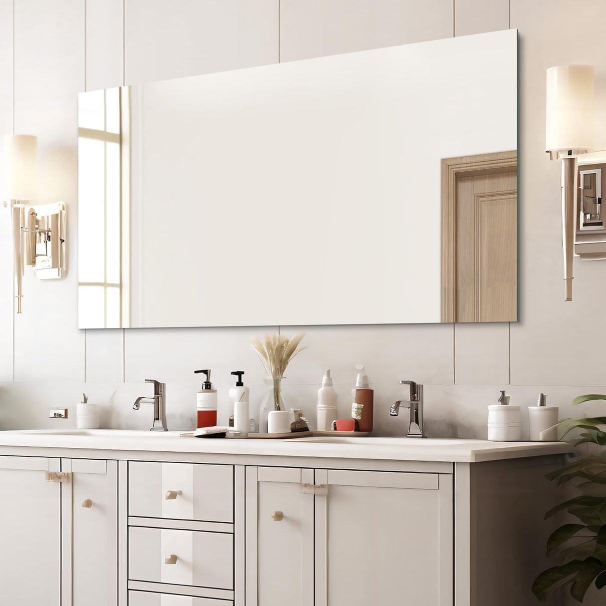 Large Mirror 60" x 28", Modern Rectangle Bathroom Mirror with Frameless Polished Edge