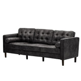 84" Faux Leather 3-seat Sofa with Two Bolster Pillows, Tufted Couch with Wooden Legs,