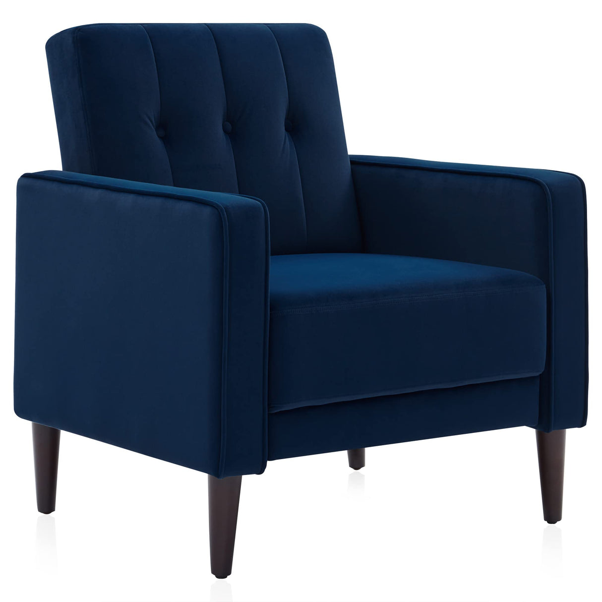 Chairs for Living Room, Mid Century Modern Armchair Velvet Upholstered Comfy Side Chair Button Tufted Back Lounge Reading Chair for Bedroom - Valencia (Navy Blue)