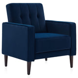 Chairs for Living Room, Mid Century Modern Armchair Velvet Upholstered Comfy Side Chair Button Tufted Back Lounge Reading Chair for Bedroom - Valencia (Navy Blue)