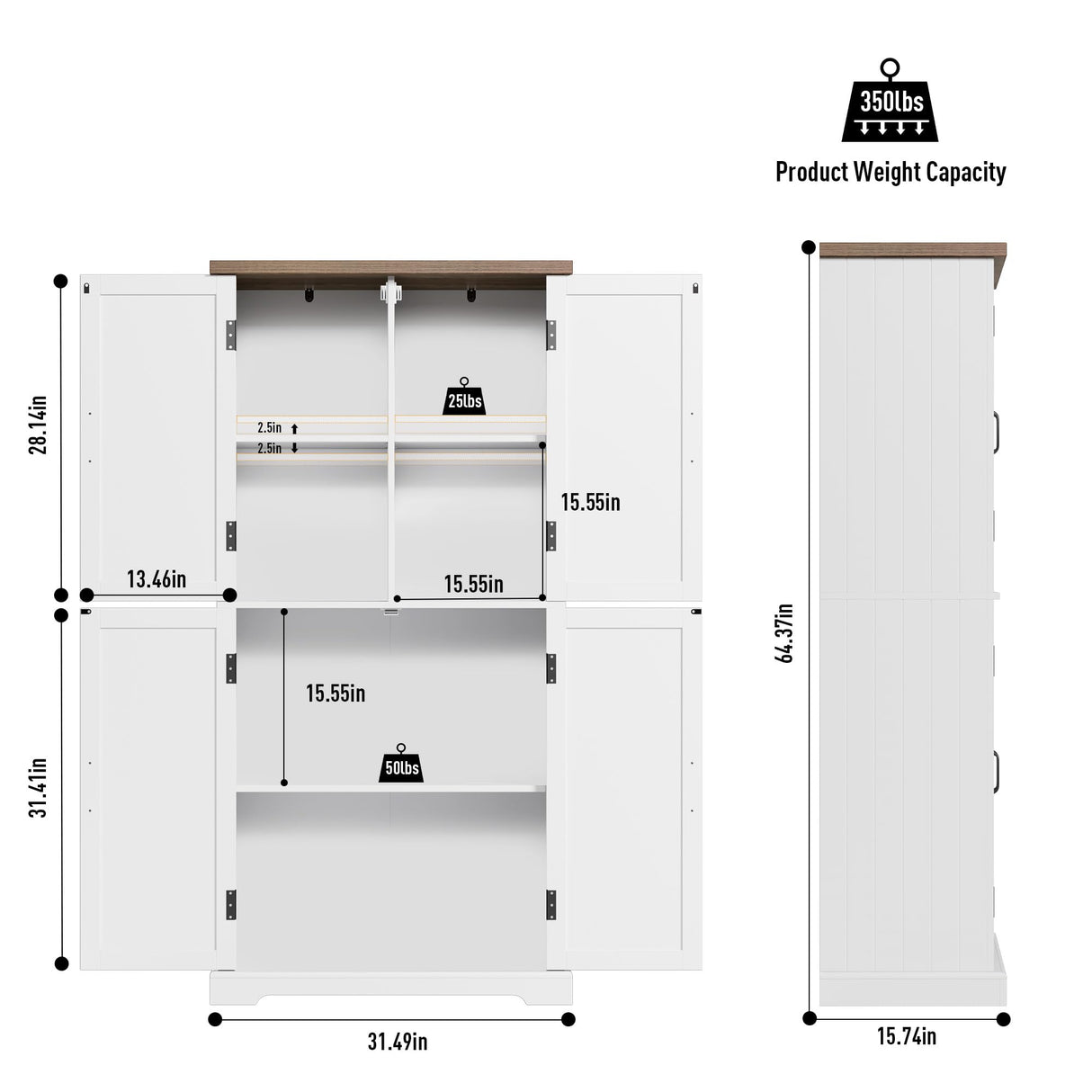 64" Pantry Cabinet, Tall Kitchen Pantry Storage Cabinet, Modern Farmhouse Bathroom