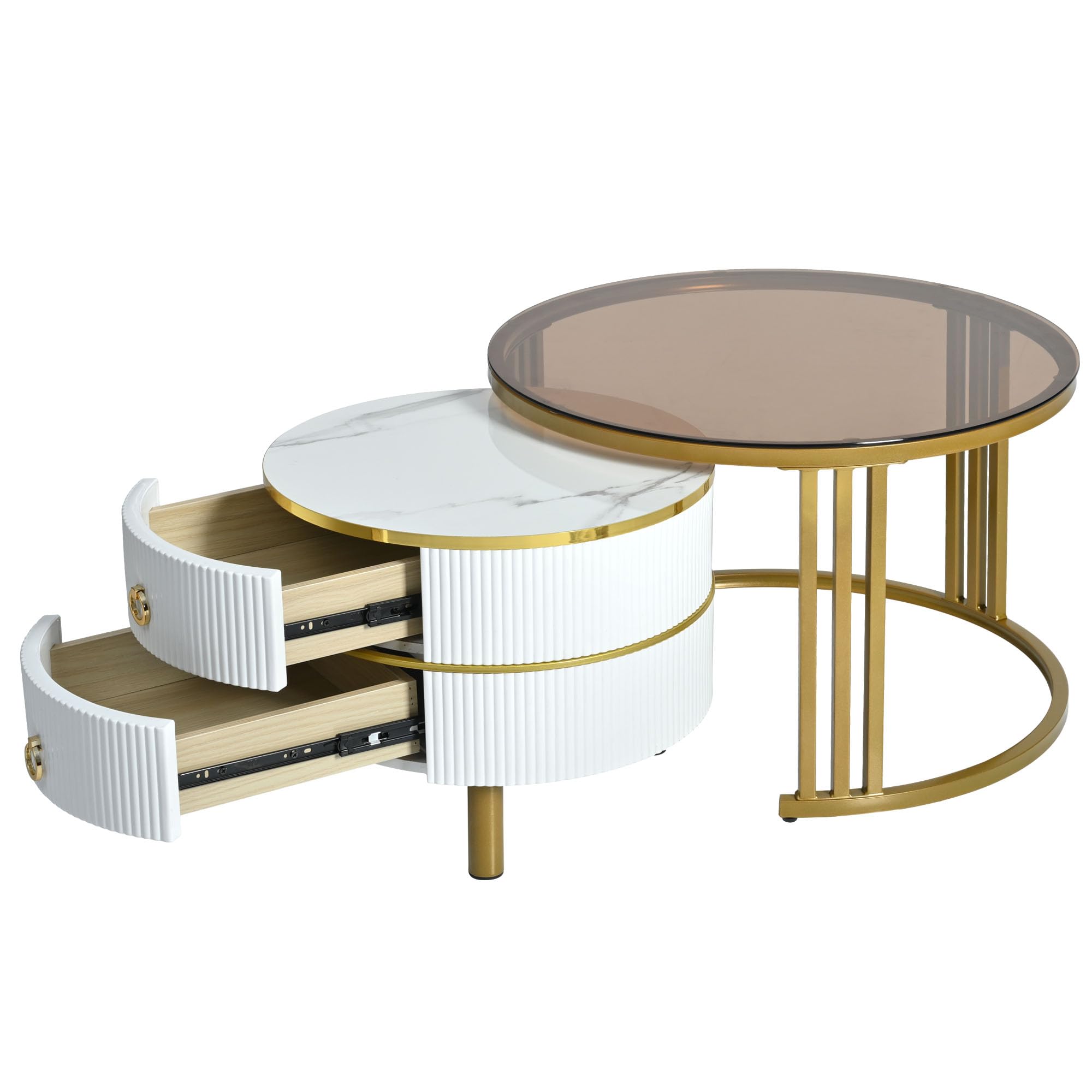 Stackable Coffee Table with 2 Drawers Modern Nesting Tables