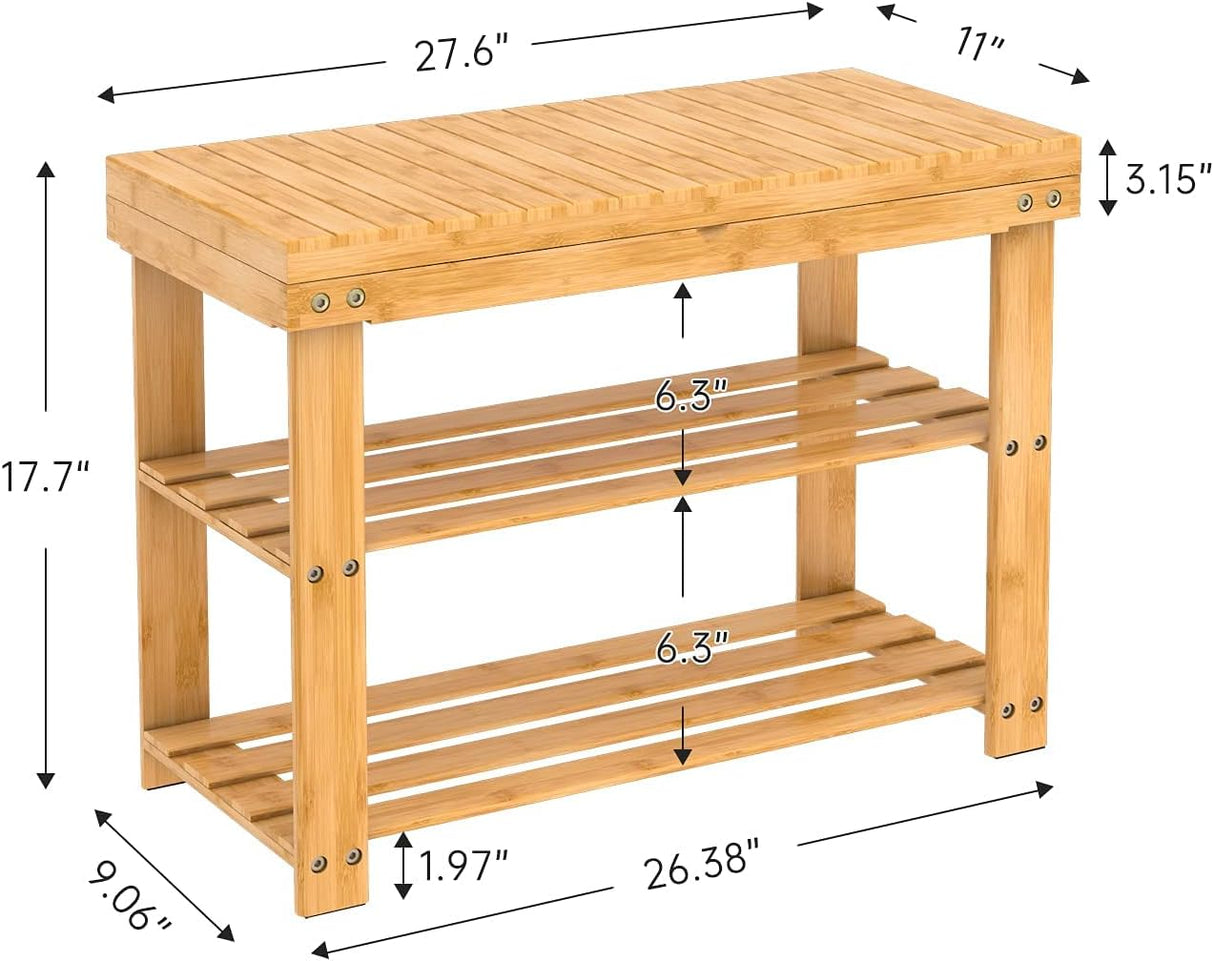 Bamboo Shoe Rack Wood Bench with Storage Shelf for