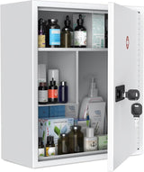 Wall Mount Medicine Cabinet with Key Lock Locking First Aid Cabinet