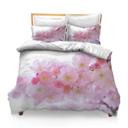 Printed Comforter Cover Set Twin Size Pink Cherry Blossom Flowers Branch Pink Flowers