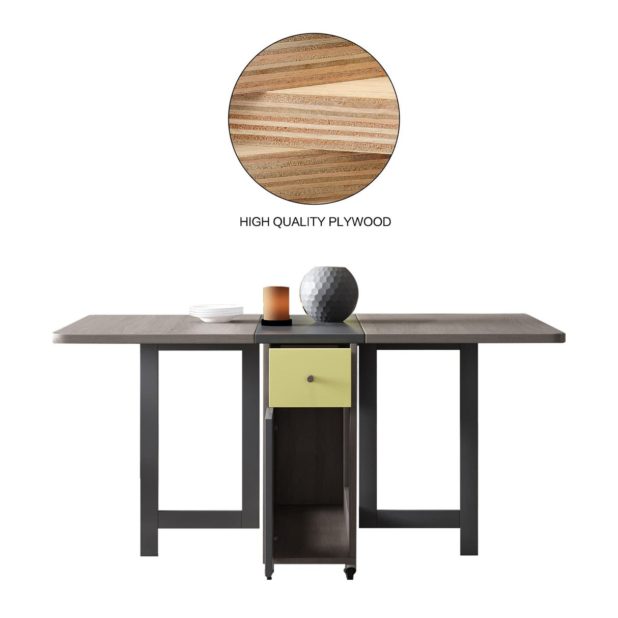 Folding Dining Table with Storage Rack and 2 Drawers