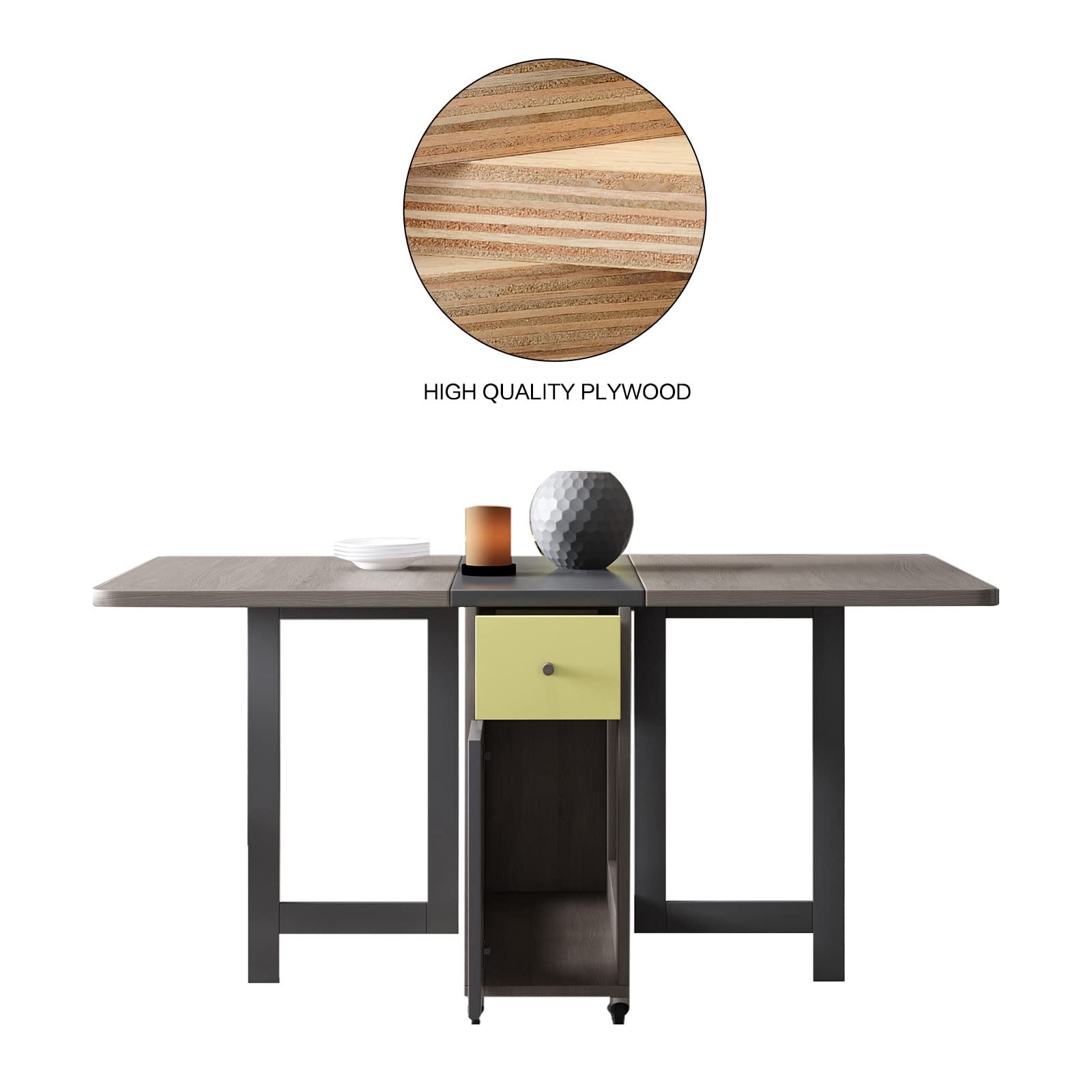 Folding Dining Table with Storage Rack and 2 Drawers