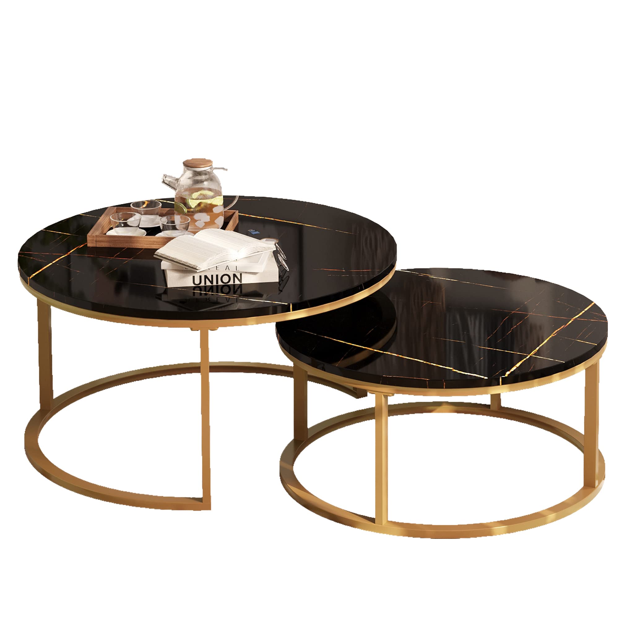 Round Coffee Table Nesting Tables Set of 2, Large : Ø 34.0", Small : Ø 26.0"