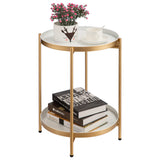 2-Tier Round Metal End Side Table, Accent Anti-Rust Simplistic Sofa Table