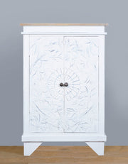 Solid Wood Carved Accent Distressed White