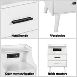 White NightStand with Charging Station, Nightstand with 2 Drawers and Open