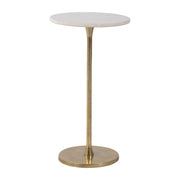 Gold and White 24"H Round Drink Accent Table with Aluminum/Stone