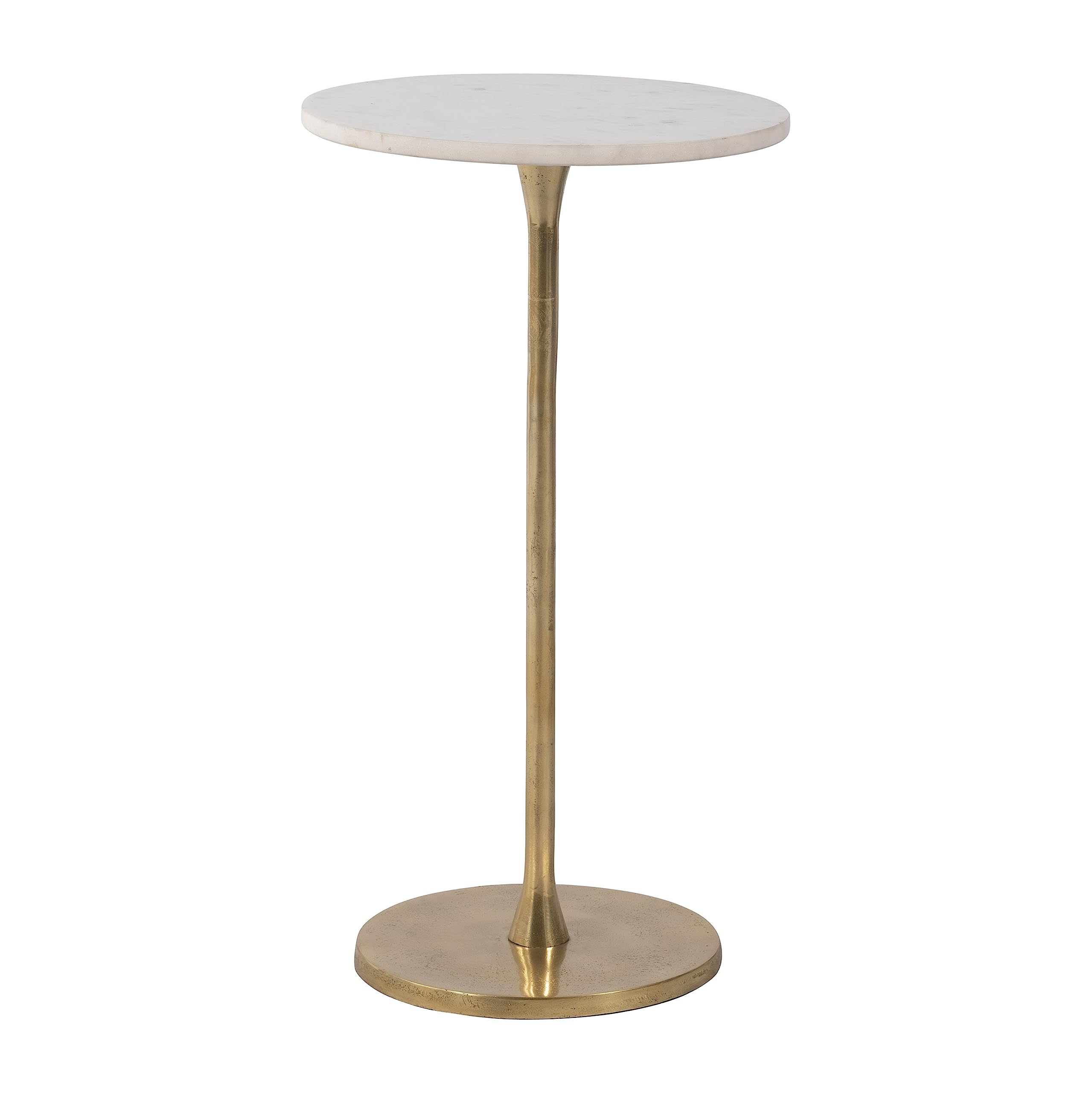Gold and White 24"H Round Drink Accent Table with Aluminum/Stone
