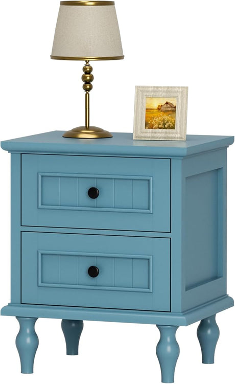 Nightstand, Antique Style End Table with 2 Drawers, Taller Nightstand for Bedroom