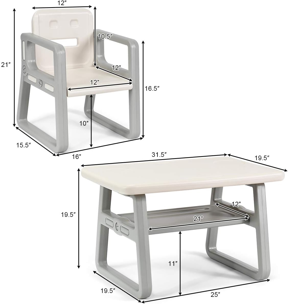 Kids Table and Chair Set, Children Activity Table & 2 Chairs w/Storage Rack