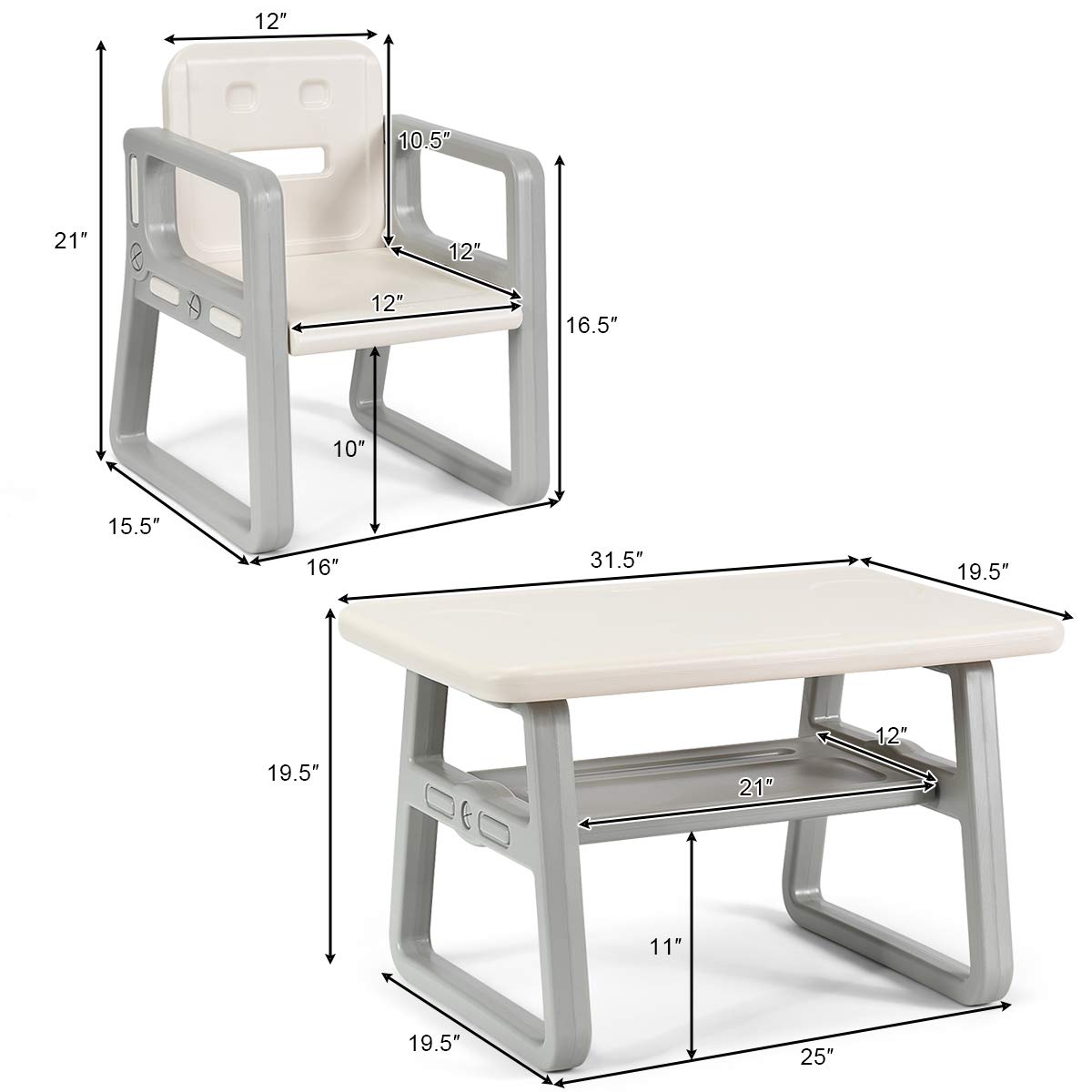 Kids Table and Chair Set, Children Activity Table & 2 Chairs w/Storage Rack