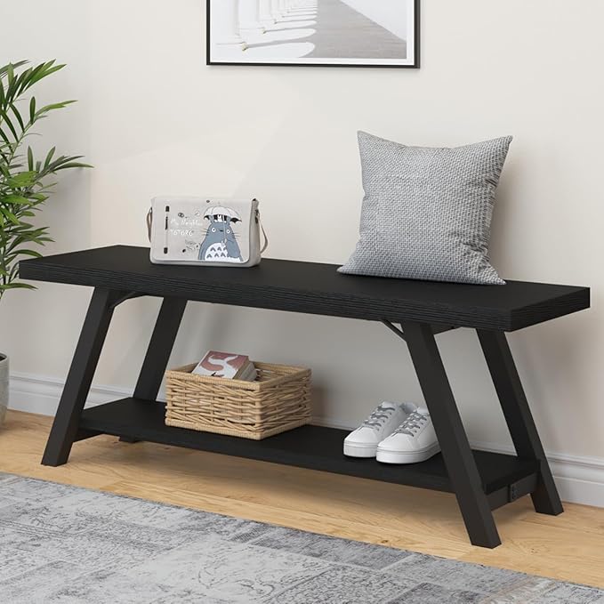 Storage Bench, Industrial Indoor Entryway Bench, Wood Metal Hallway Accent Bench
