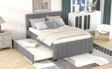 Platform Bed with Trundle, Modern Design and Tufted Linen, Grey