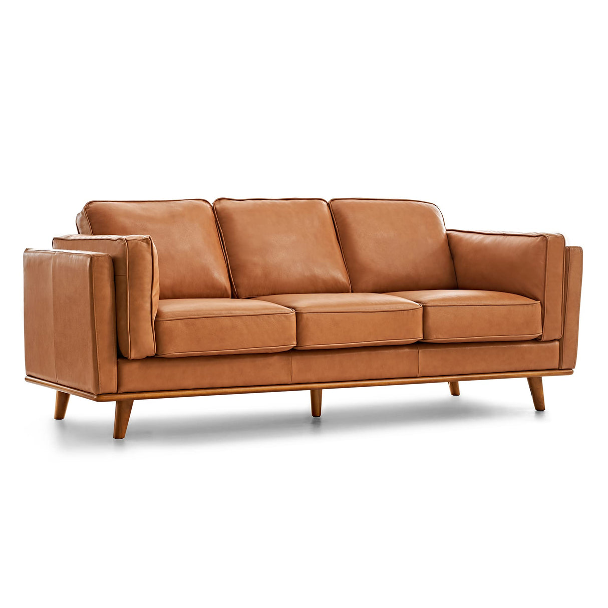 Sofa 88” - Pure Full Italian Nappa Leather Couch, Solid Wood Accent