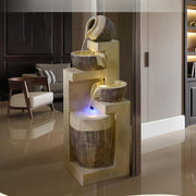 Water Fountain, 4-Tiers Modern Waterfall with LED Light, Backyard Water Fountain