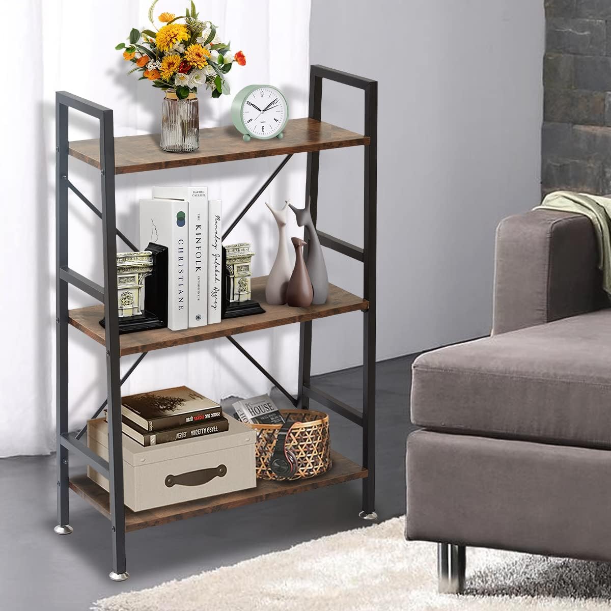 3 Tier Open Book Shelf, 37" x 23" x 10.8" 3 Tier Wood Bookshelf, 3 Shelf Bookcase