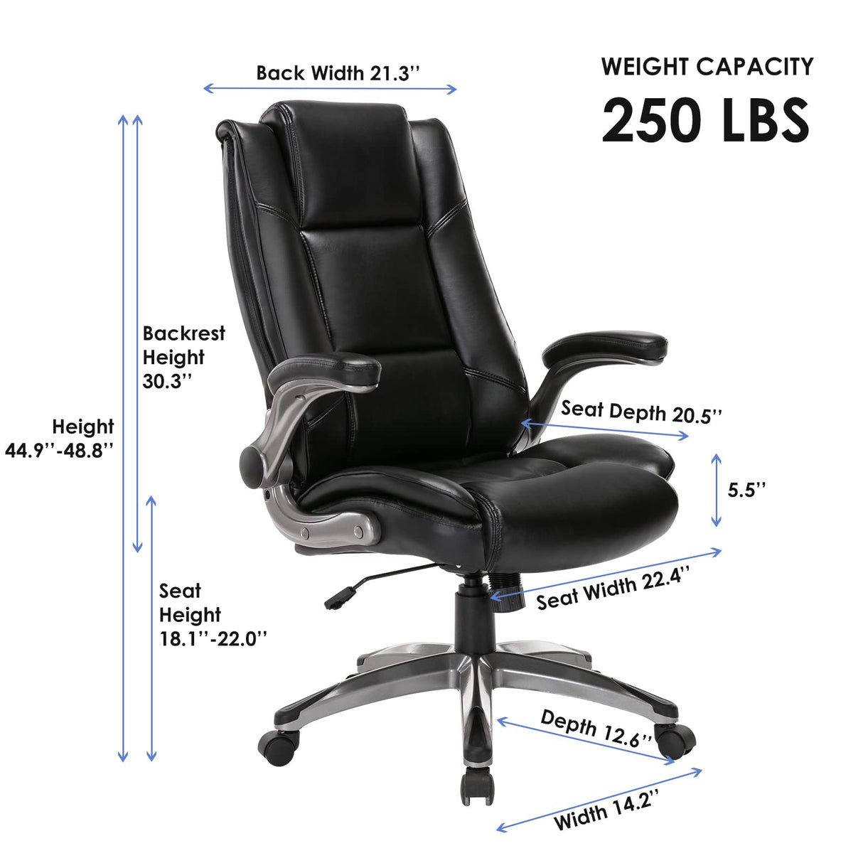 High Back Office Chair PU Leather Executive Swivel Computer Desk Chair Flip-up Arms