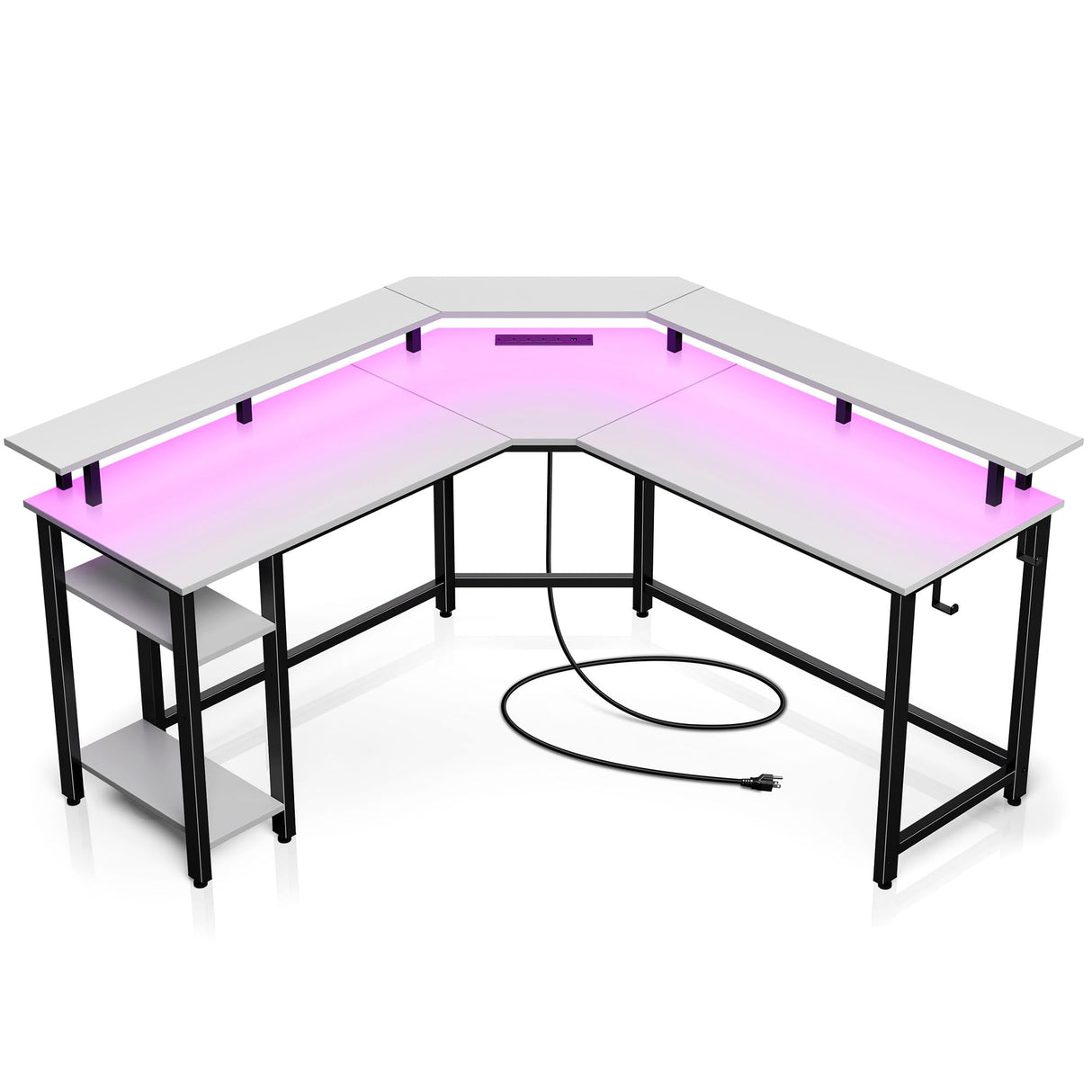 L Shaped Gaming Desk with LED Lights & Power Outlets, 56" Computer Desk