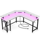 L Shaped Gaming Desk with LED Lights & Power Outlets, 56" Computer Desk