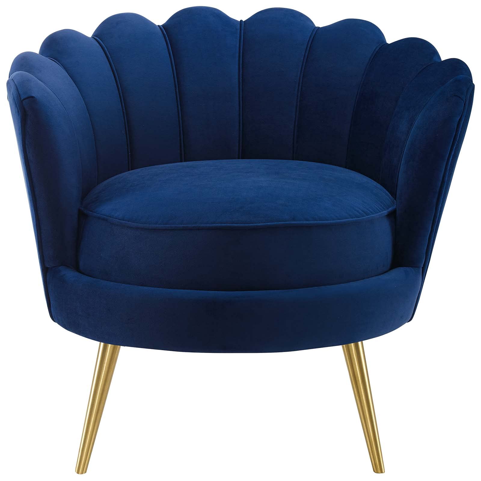 Admire Scalloped Edge Performance Velvet Accent Lounge Arm Chair in Navy