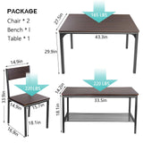 Dining Table Set for 4, 43.3 inch Kitchen Table set with Chairs and Bench